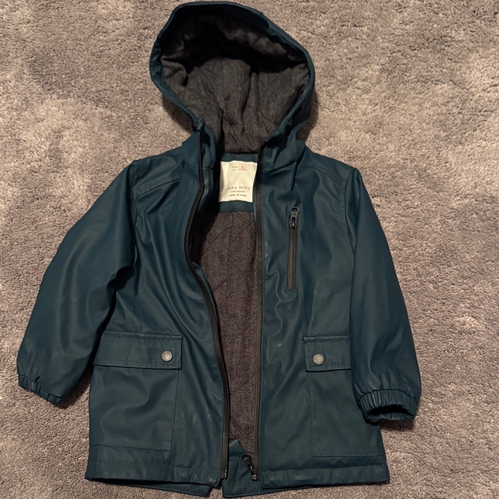 Zara Kids Teal Hooded Raincoat